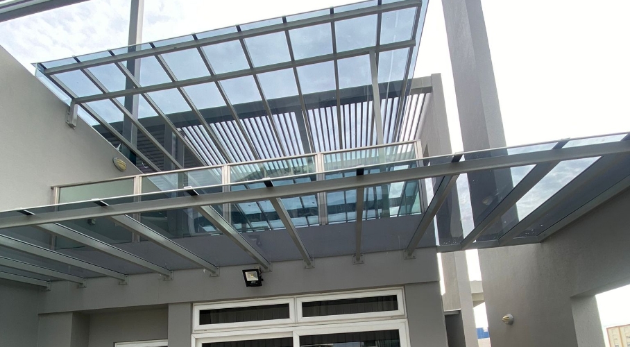Polycarbonate awning modern house exterior
