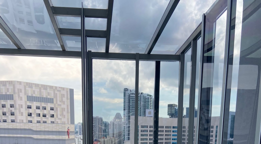 Installed polycarbonate awning for terrace