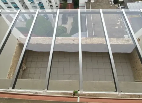 Polycarbonate awning mounting system close view